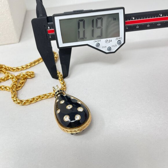 Gold Rope Chain Necklace With Reversible Teardrop Pendant Black & White Crystals - Picture 6 of 9